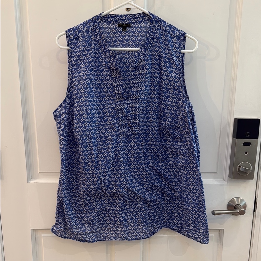 Talbots Woman VGUC 2x Blue Sleeveless Top with Pintucked Front